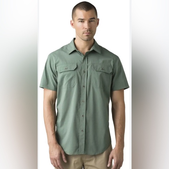 Prana Mens Small Tall Shirt Green Short Sleeve - Picture 1 of 6